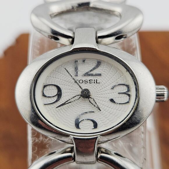 Fossil Women's Silver Tone Bubble Link Watch Retro Mod Art Deco Bold Statement - Picture 2 of 7